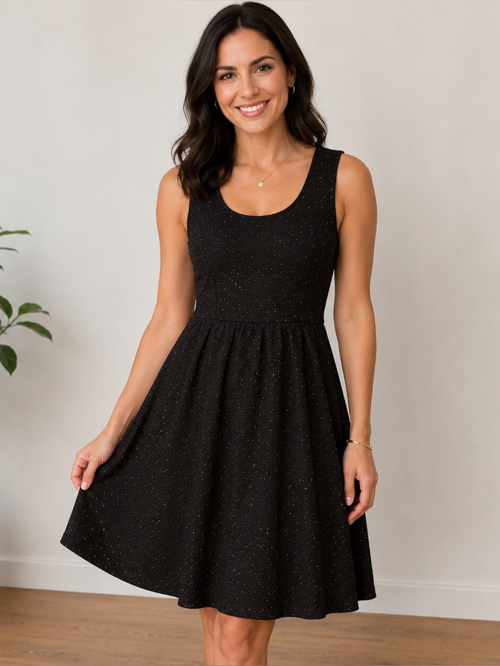 Anthropologie HD in Paris Sparkle Black Starry Nights Dress Sz S A-Line Evening